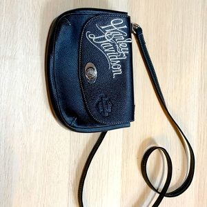 HD black leather belt bag w/strap
